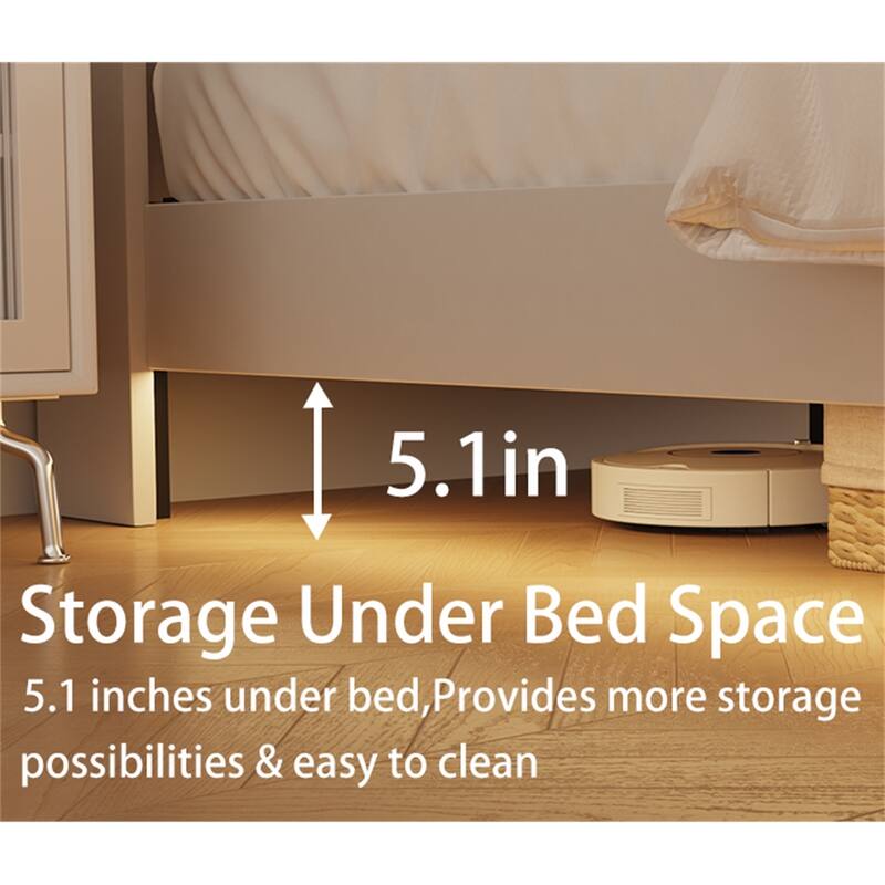 Queen Size LED Upholstered Platform Bed w/ Headboard& Charging Station