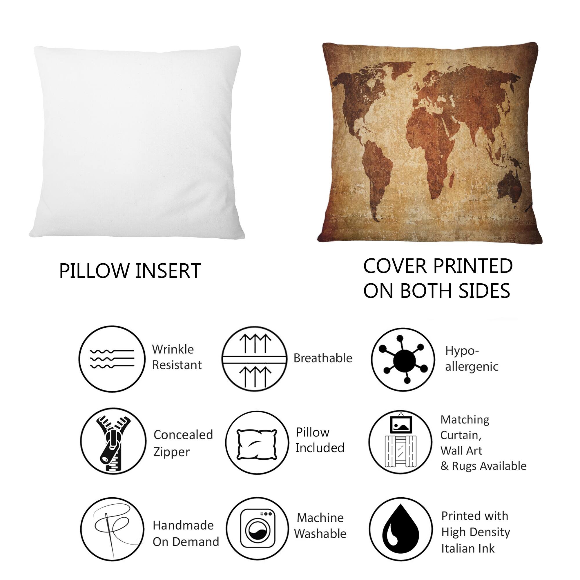Designart 'Ancient Map of The World XI' Vintage Printed Throw Pillow ...