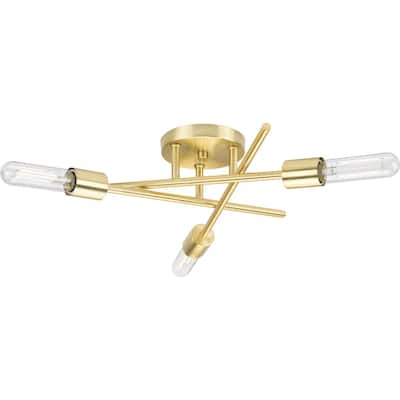 Astra Collection 3-Light 18 in. Satin Brass Modern Semi-Flush Mount Light - Medium