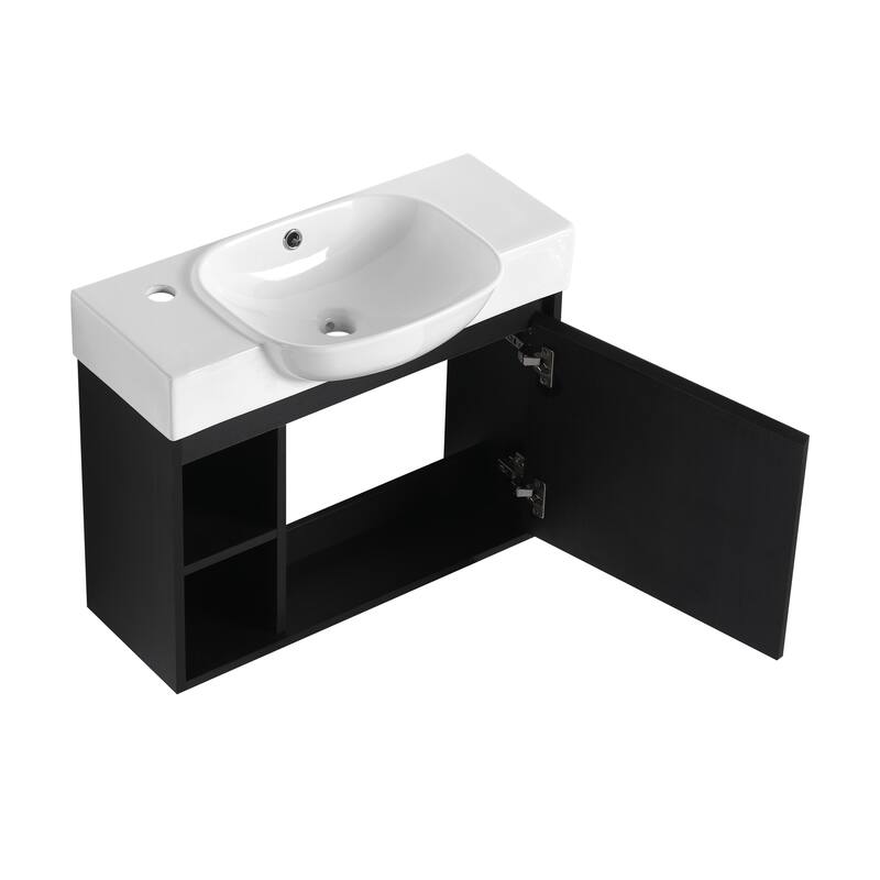 26'' Wall-Mounted Bathroom Vanity with White Ceramic Sink & Soft-Close Door