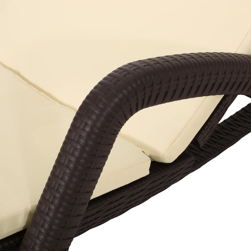 Outdoor polypropylene resin chaise lounge with armrests and cushions