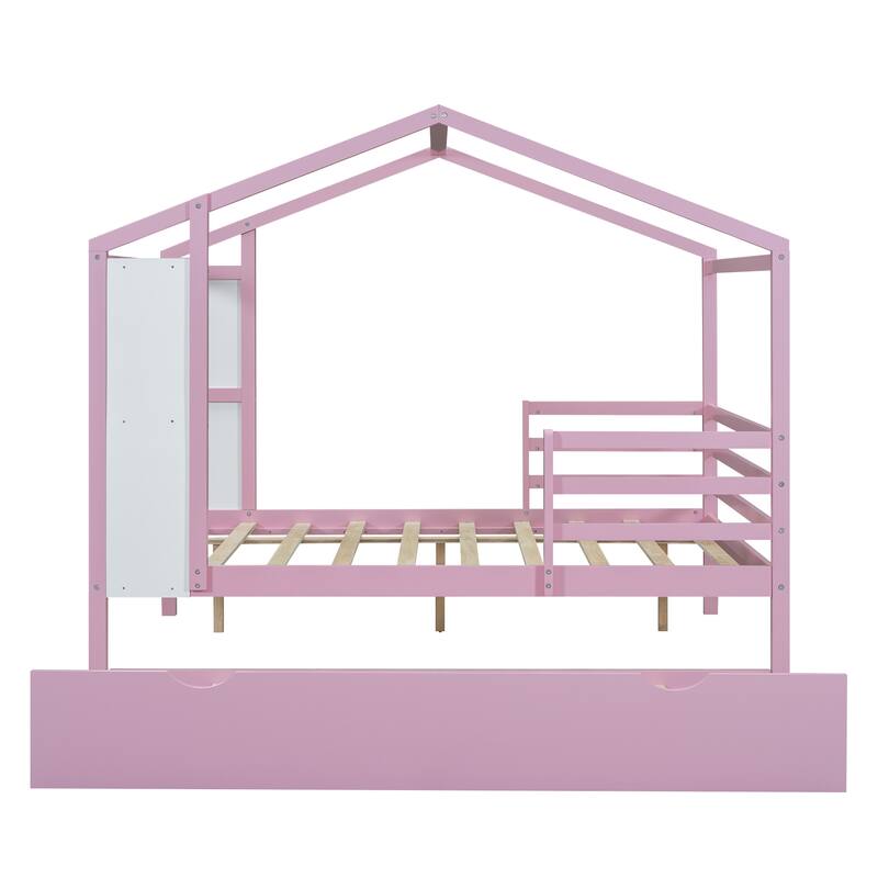 Wood House Bed with Fence and Writing Board