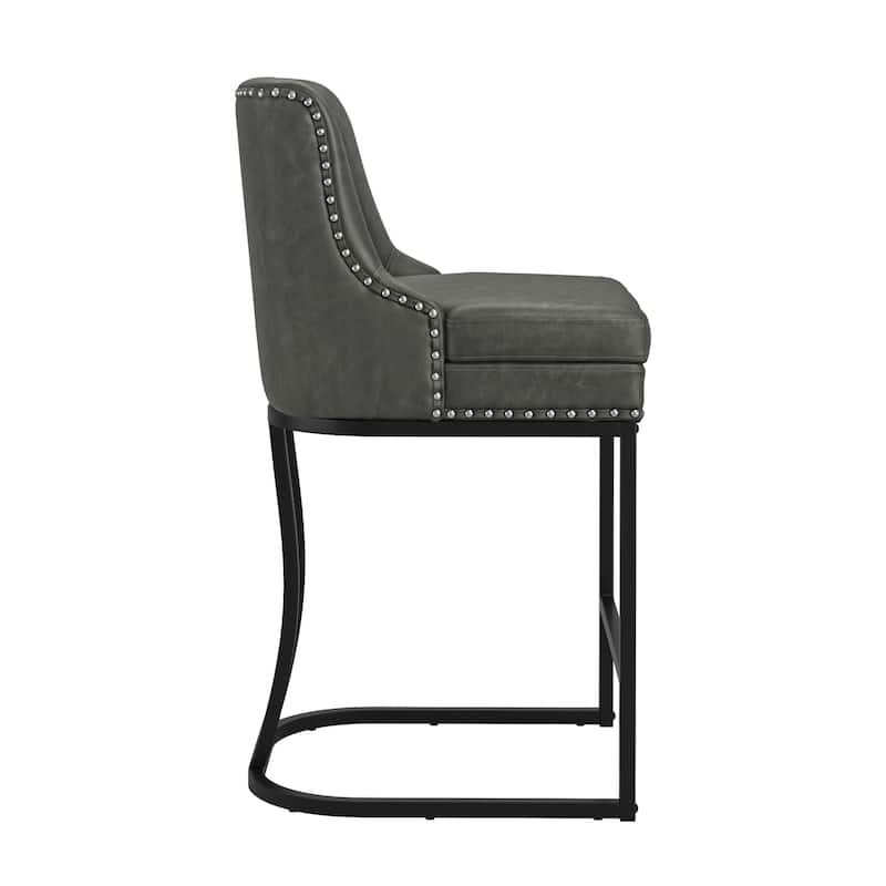 26" Modern Metal Barstools Set of 2 Upholstered Counter Height Bar stools with Back and 6" Thick Cushion for Kitchen Island