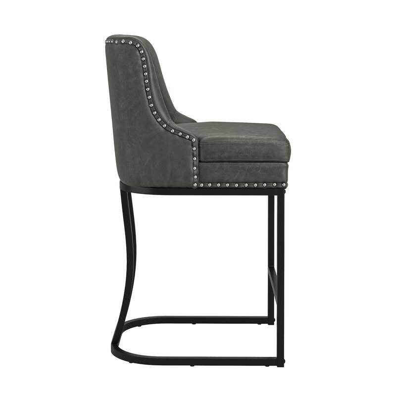 Modern 26" Barstool with Back Metal Frame Stool Counter Height Bar Stools and 6" Thick Cushion for Kitchen Island