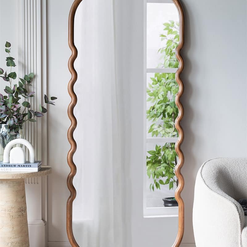 Wood Floor Mirror with Curved Silhouette