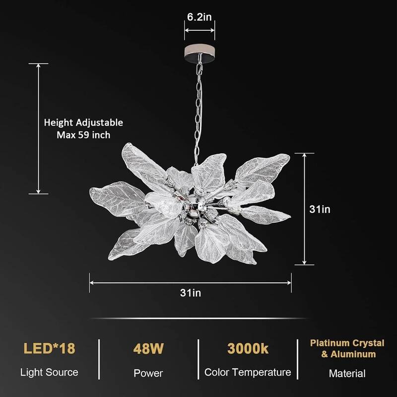 KAYLA D31.5" 18-Light Modern Chandelier, Bionic Leaf Chandelier - 31.5in