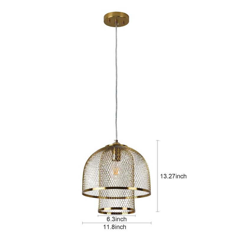 1-Light Single Golden Mesh Pendant Light - Brass