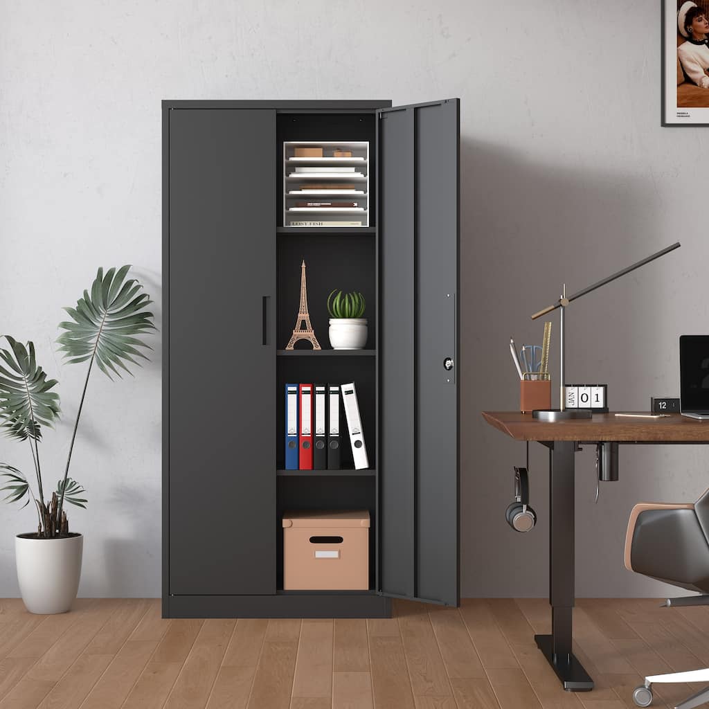 Modern Filing Cabinet, Garage Storage Cabinet with Doors and 3 Adjustable Shelves, for Home Office, Classroom/Pantry