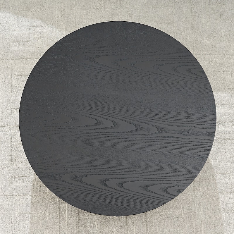 31.49'' Round Coffee Table with Storage Small Coffee Table for Apartment - Black