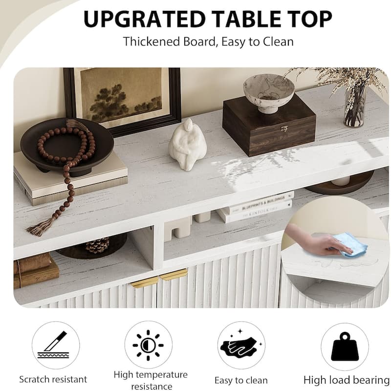 65.8 Inch Fluted Sideboard Buffet Cabinet with 4 Doors with Fluted Door
