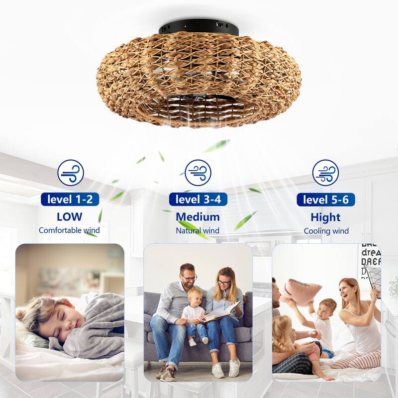 20Inch Ceiling Fans with Remote Control,6 Speed Reversible Flush Mount Low Profile Rustic - N/A