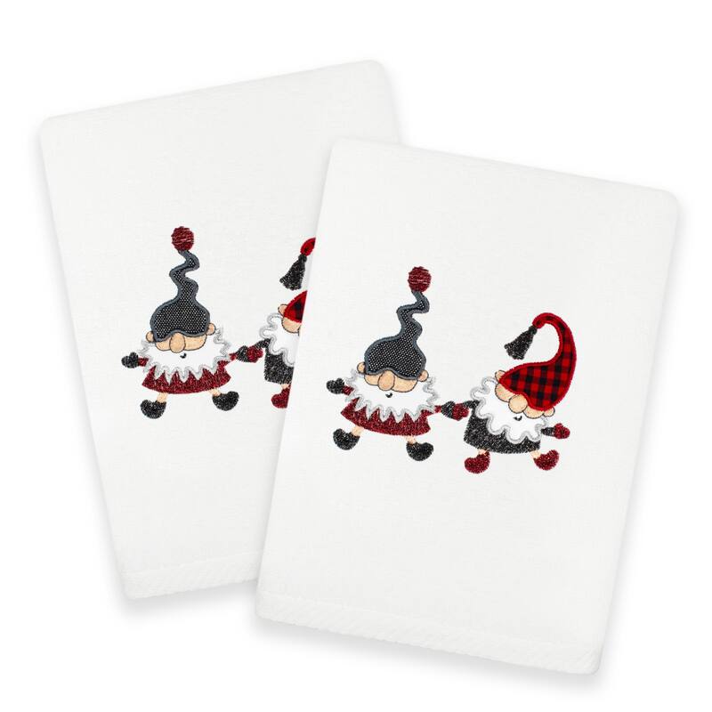 Authentic Hotel and Spa Christmas Gnomes 2 PC Hand Towel Set - White
