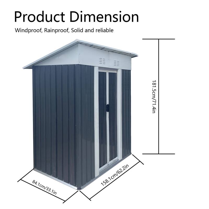 5FTx3FT Pent Roof Grey Outdoor Tool Bike Storage Garden Shed