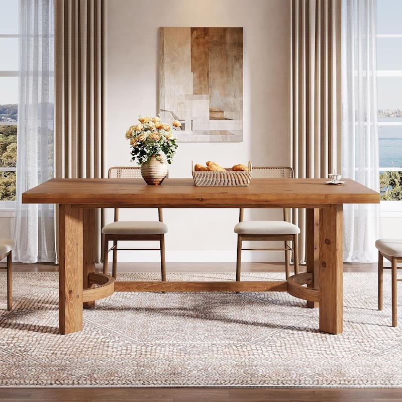 63" Solid Wood Dining Table for 4-6, Farmhouse Rectangle Kitchen Table - Walnut - 63" L × 31.5" W × 29.9" H