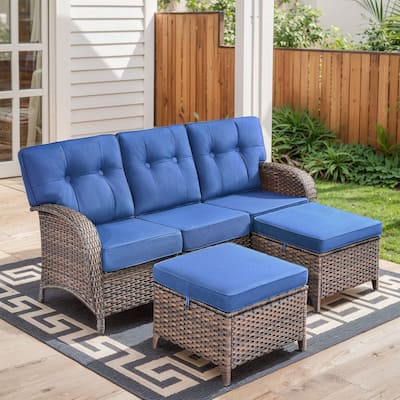 3 Pieces Pocassy 3-Seat Sofa with Ottomans