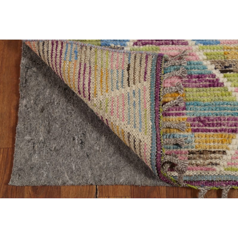 Multicolor Trellis Moroccan Runner Rug Hand-Knotted Wool Carpet - 2'7"x 12'10"