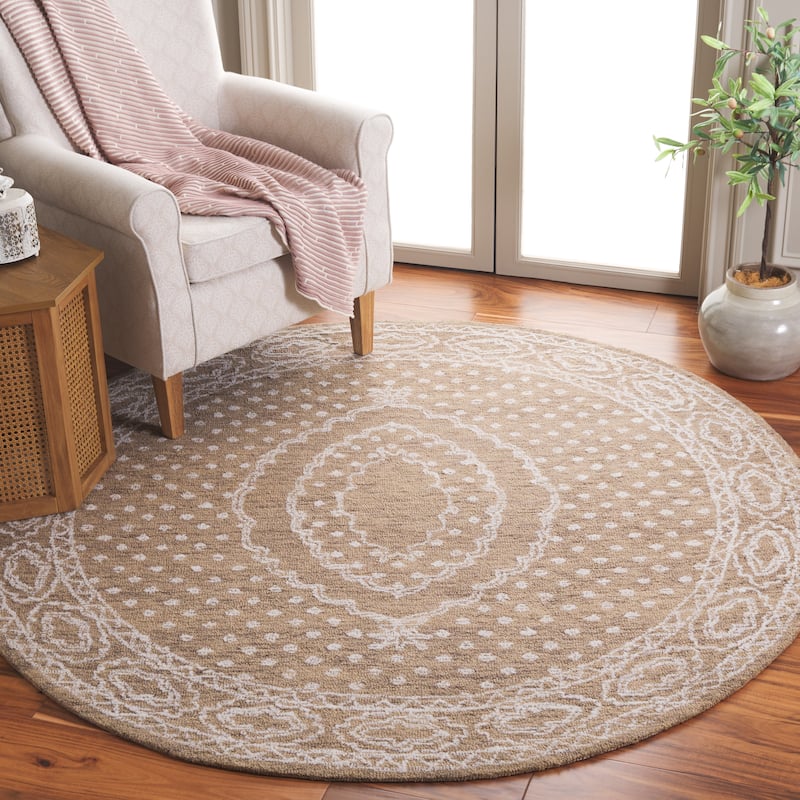 SAFAVIEH Handmade Ebony Branddis Modern Wool Rug - 6' Round - Ivory/Brown