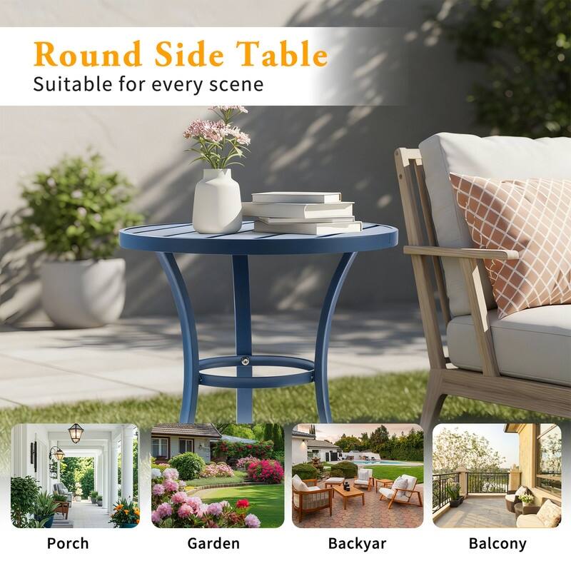 Metal Outdoor Round Side Table, Patio Coffee Bistro Table for Indoor Outdoor