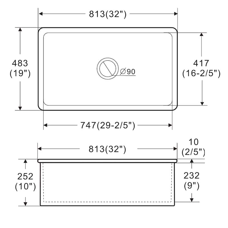 ALFI brand ABF3219SUD-W White Fireclay 32" x 19" Single Bowl Undermount / Drop In Fireclay Kitchen Sink