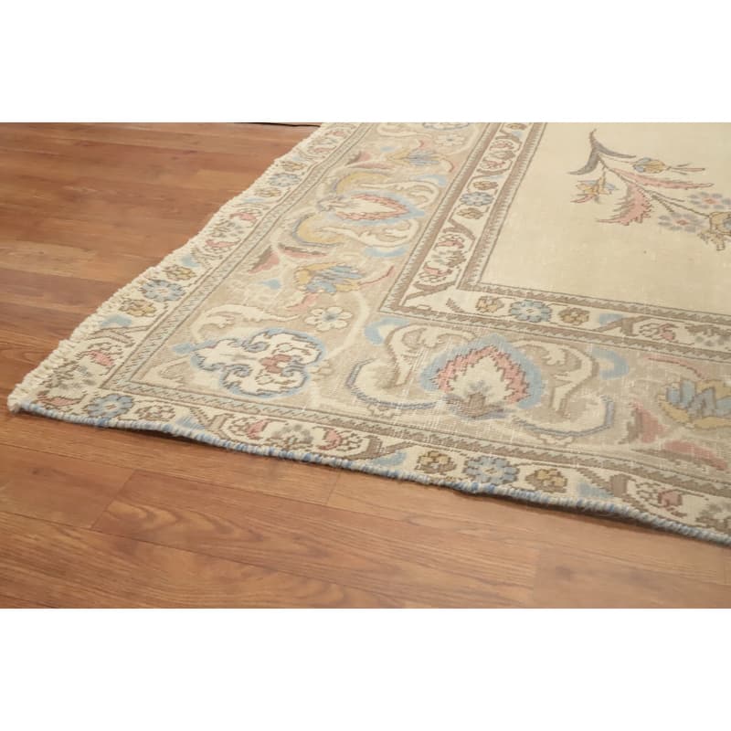 Hand Knotted Oriental 100% Wool Carpet Traditional Medallion Beige & Ivories Tabriz Area Rug - 12' 5'' X 9' 8''