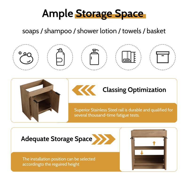 24/30/36 Inch Freestanding Bathroom Vanity Cabinet with Soft Close Door and Adjustable Shelf (Without Sink)
