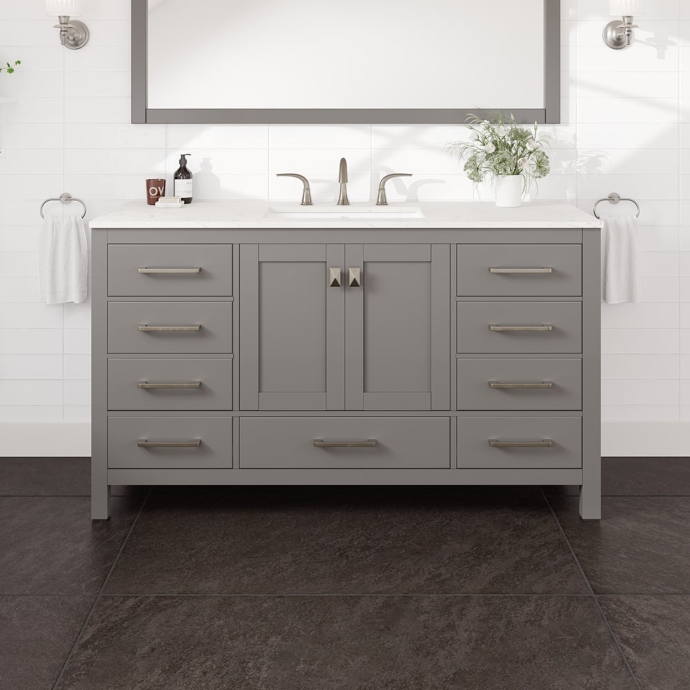 Eviva Aberdeen 60"W SS Bath Vanity with WH Carrara Quartz Top