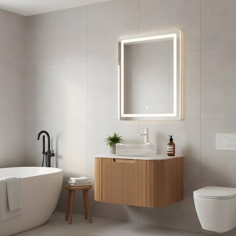 Floating Bathroom Vanity with Transparent Round Glass Basin