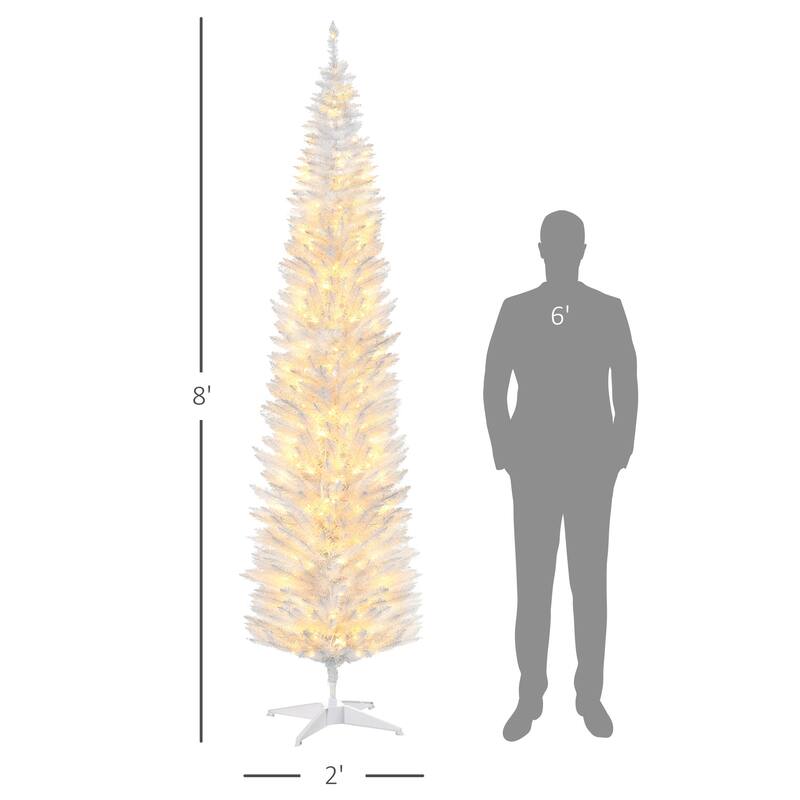 8FT Artificial Slim Pencil Christmas Tree with 618 Realistic Branch Tips & Plastic Stand