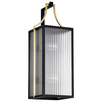 Holden Large Outdoor Lantern Gold and Black Finish Clear Glass - Black / Gold