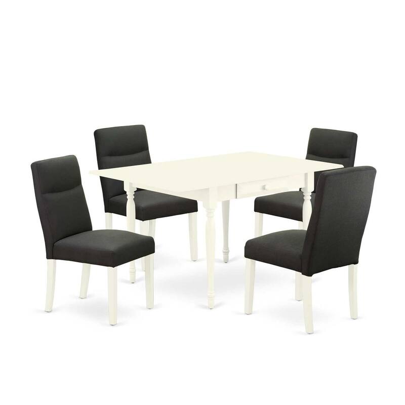 HomeStock 5-Pc Linen White Finish Solid Wood Top - Dining Room Set with Dropleaf - Seats 4
