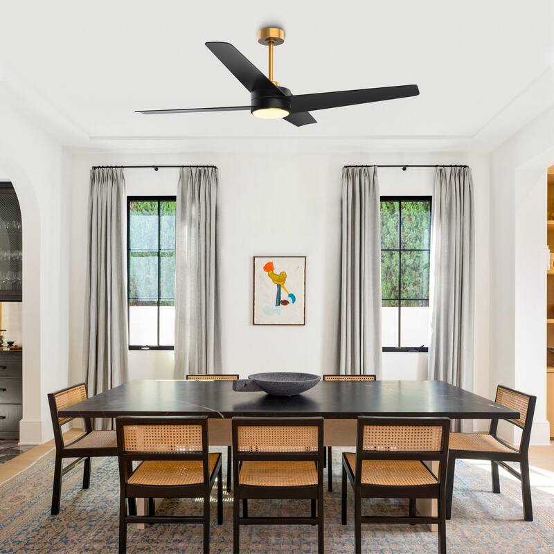 60-in Modern Black ABS 4-blade Brass Ceiling Fan with Light and Remote