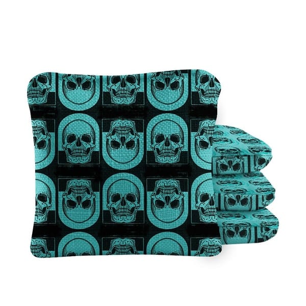 slide 2 of 4, Skull Teal Dual Sided Cornhole Bags