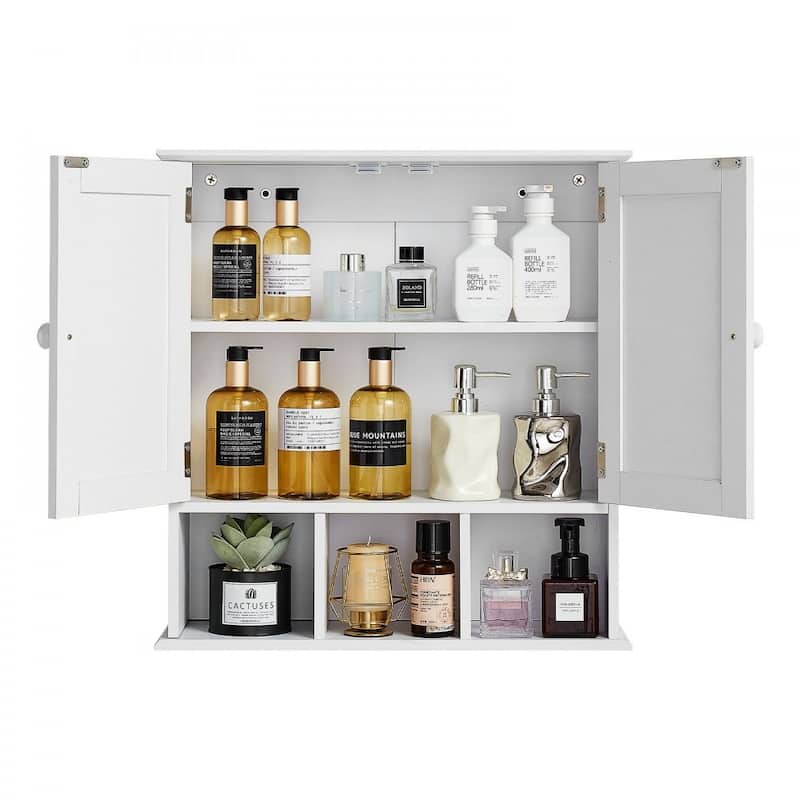 White Wall Mounted Bathroom Storage Cabinet with 3 Adjustable Shelves for Bottles and Toiletries - 22” x 7” x 23”