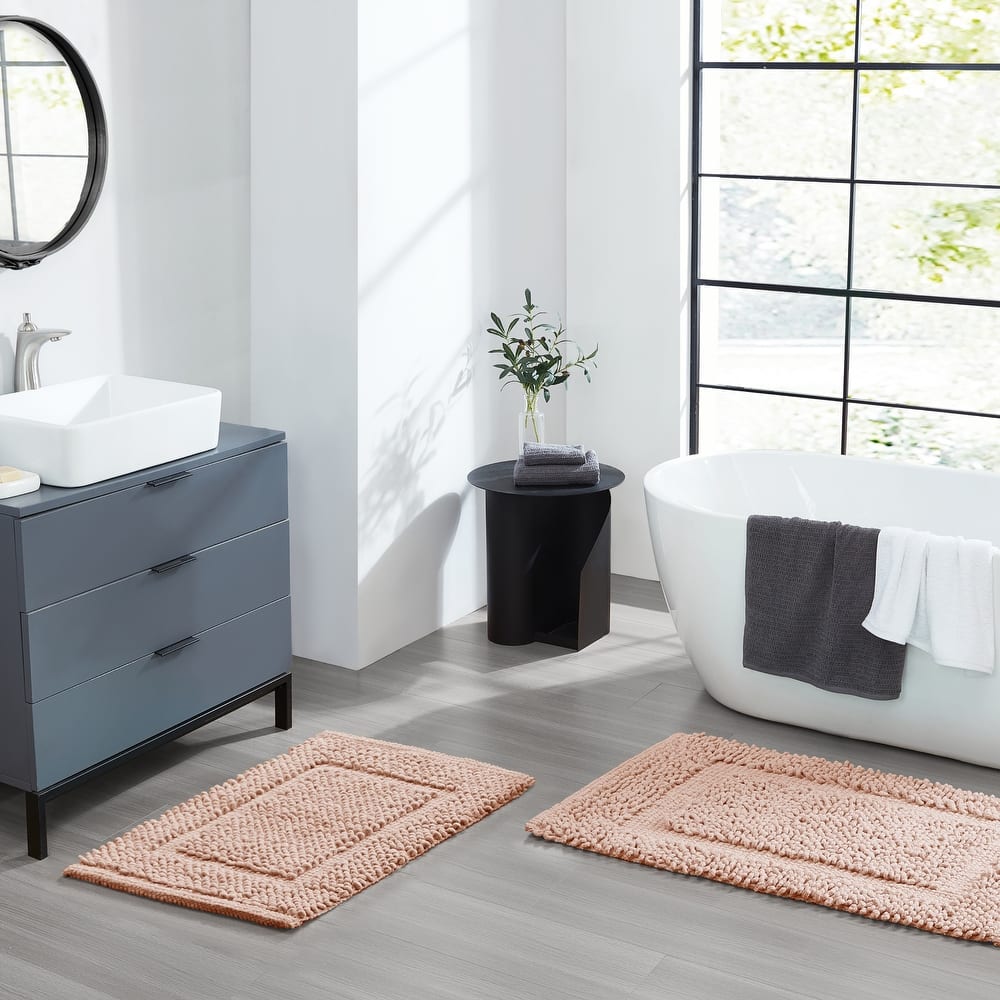 Sophie Border Ultra-plush Chenille Non-Slip Cotton Bath Mat (Set of 2)