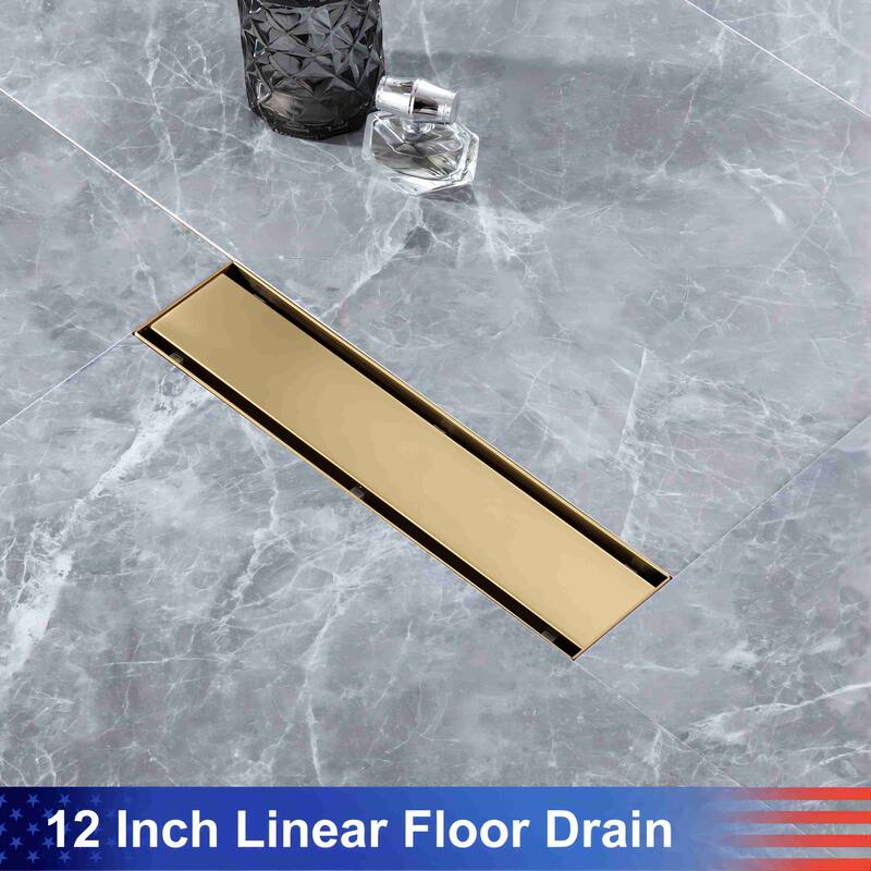 12'' W Linear Grid Shower Drain - Gold