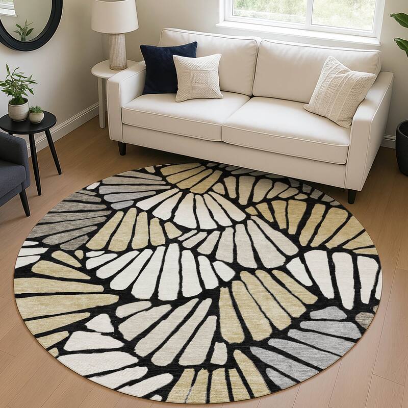 Machine Washable Indoor/ Outdoor Floral Modern Chantille Rug