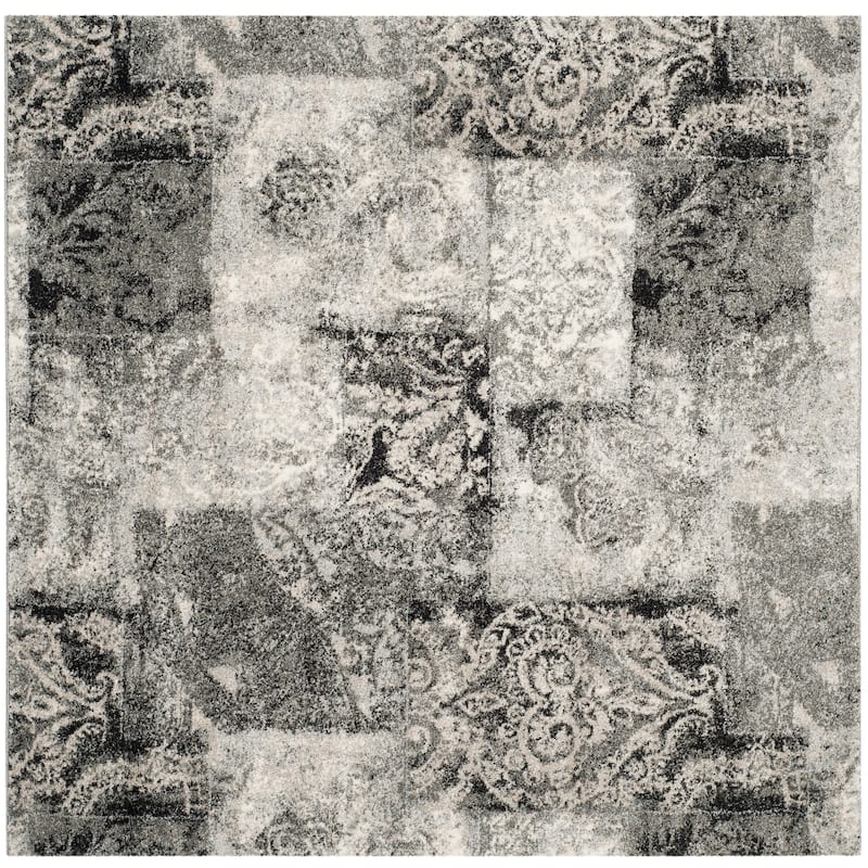 SAFAVIEH Retro Donia Distressed Modern Abstract Rug - 6' Square - Cream/Grey