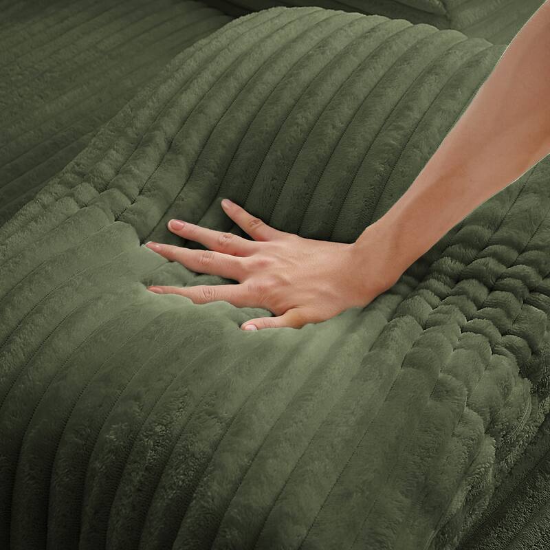 Lazy Sofa Chair Single Chaise Lounge Corduroy Upholstered Sleeper Sofa Ergonomic Couch Chair with Full Foam Cushion and Pillows