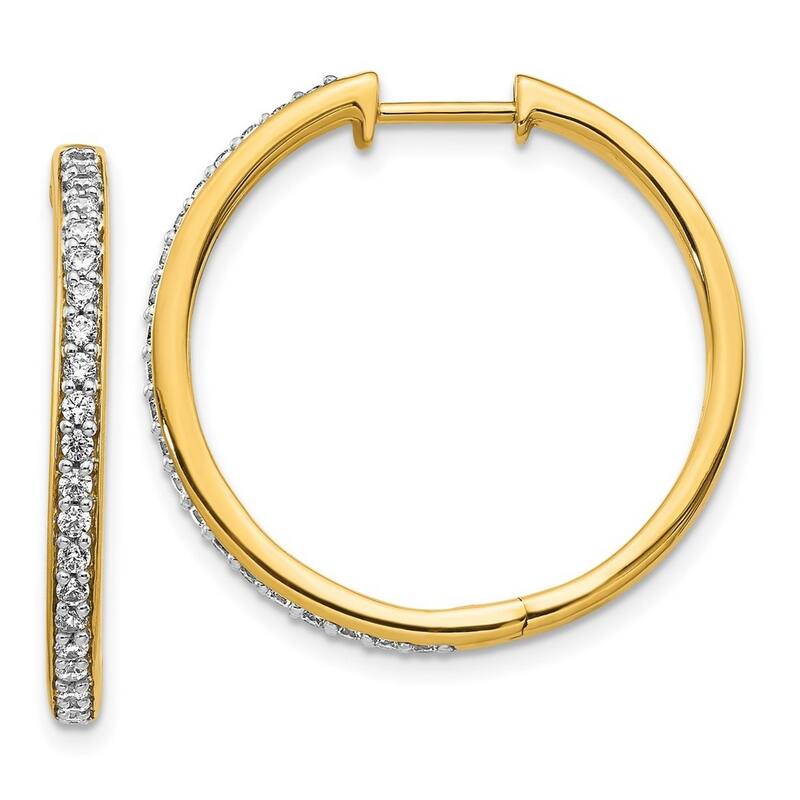 Curata 14k Yellow Gold Diamond Hoop Earrings - 26x25mm Wide 2mm Thick