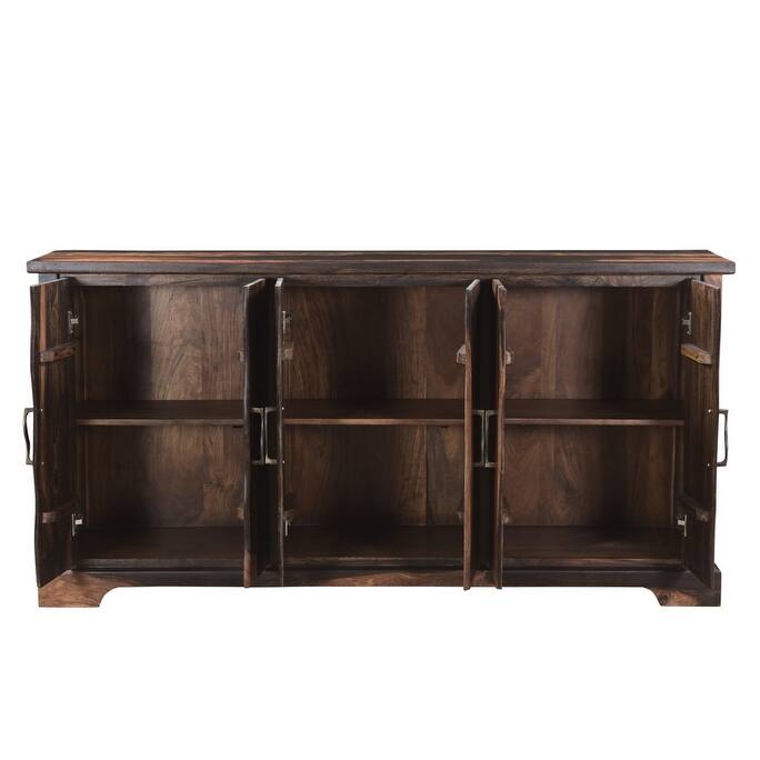 HomeRoots 72" Dark Brown Solid Wood Live Edge Sideboard with Six Doors - 72.00 in. x 36.00 in. x 16.00 in.