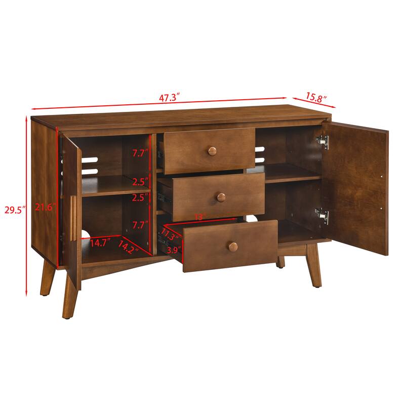47.3" Mid-Century Sideboard Buffet Cabinet with with 2 Doors and 3 Drawers