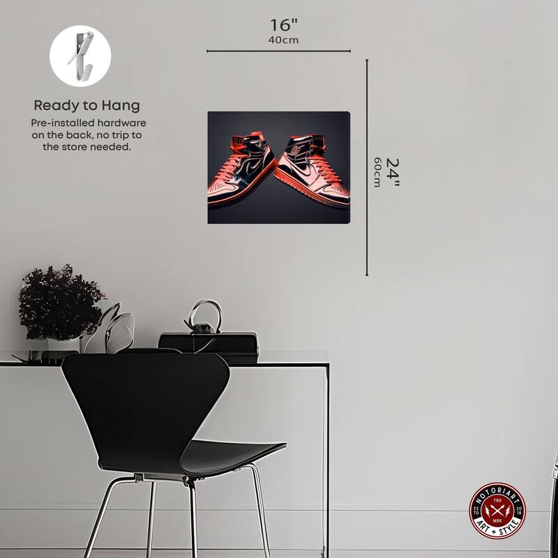Notoriart Red Sneakers On Display Gallery Wrapped Sneaker 1 Piece Canvas Wall Art