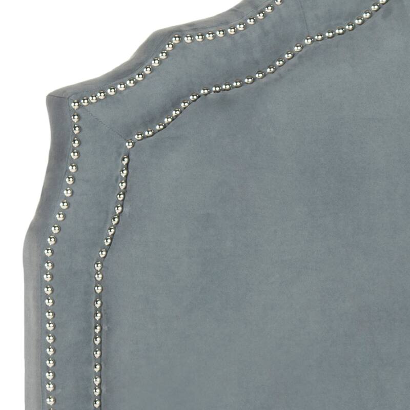 SAFAVIEH Nasra Grey Velvet Upholstered Headboard - Silver Nailhead (Full)