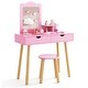 preview thumbnail 3 of 10, Pink Kid Vanity Table Chair Set with Mirror and 2 Large Storage Drawers Perfect for Holiday Gift - 28" x 13" x 39" (L x W x H)