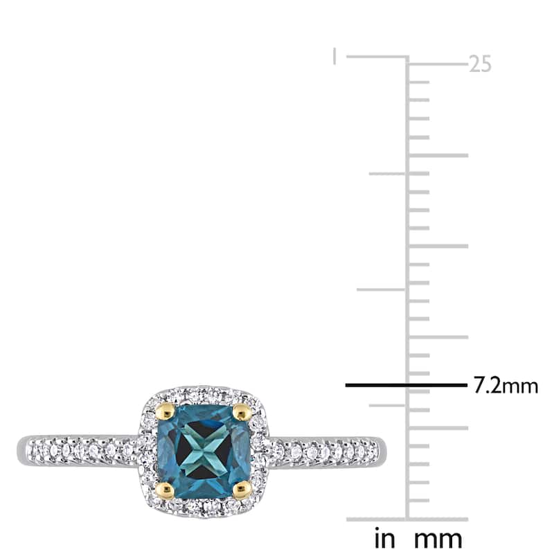 Miadora Cushion London-Blue Topaz and 1/6ct TDW Diamond Halo Engagement Ring in 2-Tone 10k Gold