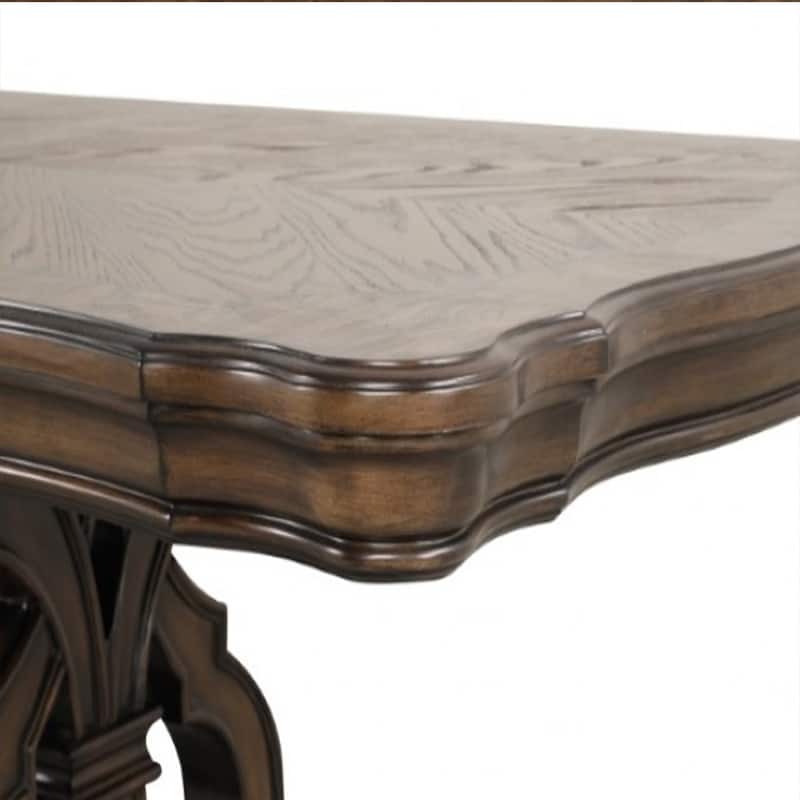 Leova Dining Table, 80-114 Inch Extendable Top, Dark Brown Corbel Base