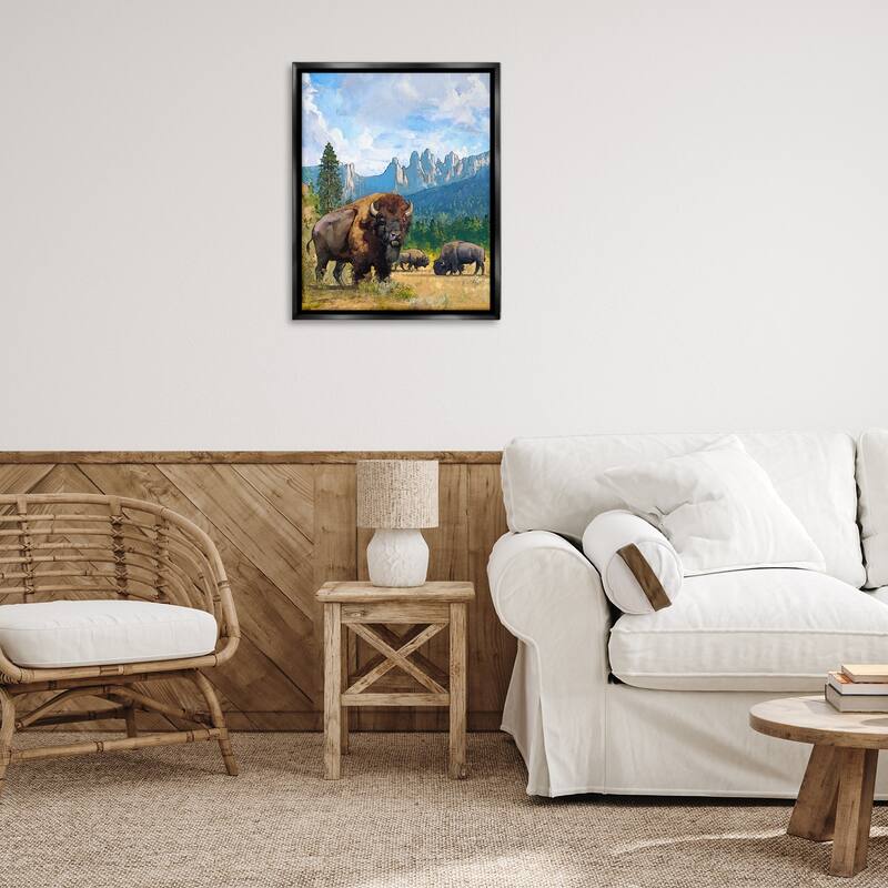 Stupell Grazing Bison Desert Abstraction Framed Floater Canvas Wall Art Design By David Owens