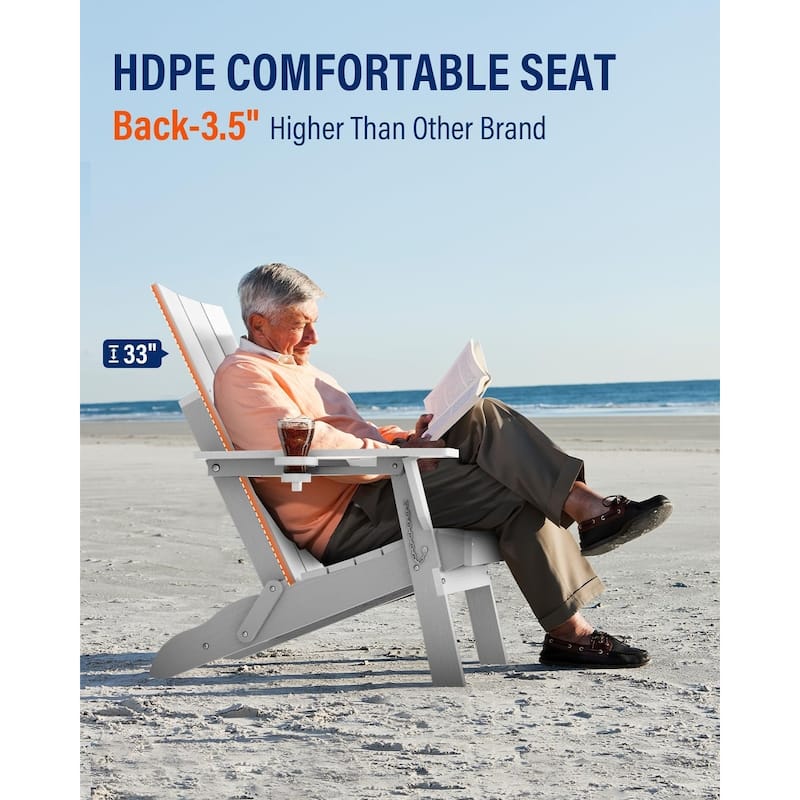 WINSOON Modern HDPE Outdoor Folding Adirondack Chair With Cup Holder-Set Of 2