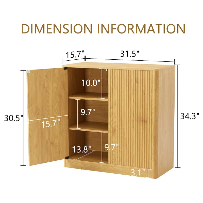 31.5 Inch Modern Wavy Sideboard Cabinet, 2 Door Curved Storage Console with Wood Grain Top