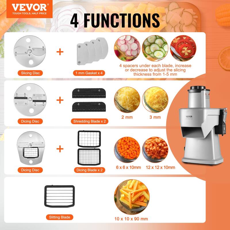 VEVOR Electric Grater Salad Maker Electric Vegetable Slicer Shredder Chopper for Fruits Food Cutter for Vegetables and Cheeses
